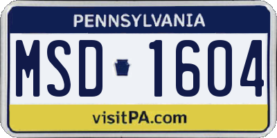 PA license plate MSD1604