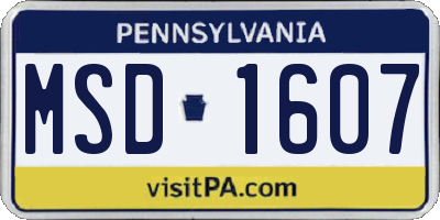 PA license plate MSD1607