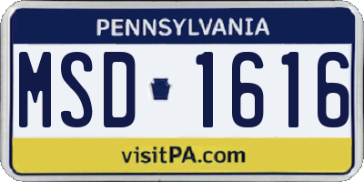PA license plate MSD1616