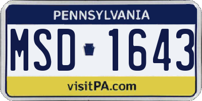 PA license plate MSD1643