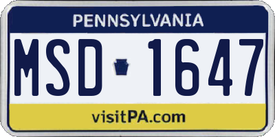 PA license plate MSD1647