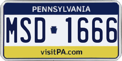 PA license plate MSD1666