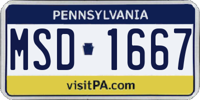 PA license plate MSD1667
