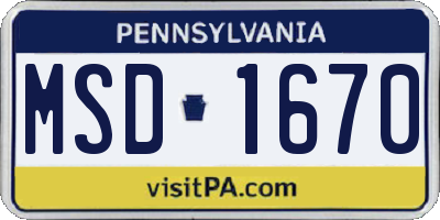 PA license plate MSD1670