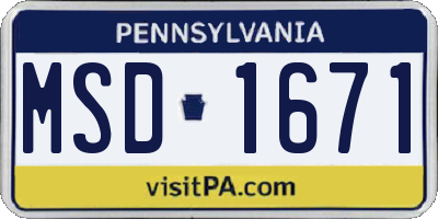 PA license plate MSD1671
