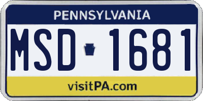 PA license plate MSD1681