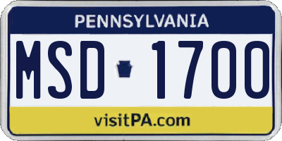 PA license plate MSD1700