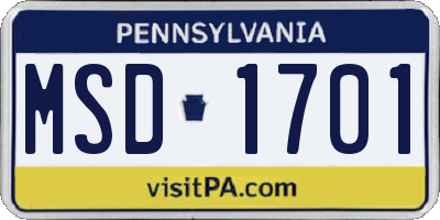 PA license plate MSD1701