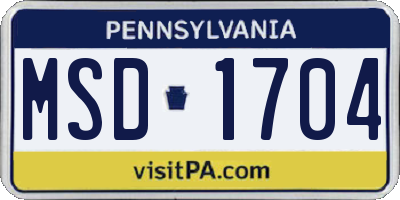 PA license plate MSD1704