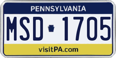 PA license plate MSD1705