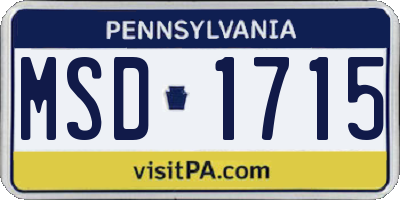 PA license plate MSD1715