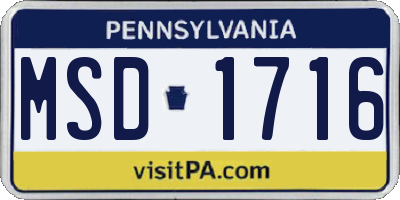 PA license plate MSD1716