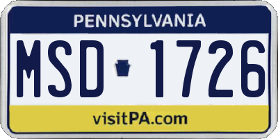 PA license plate MSD1726