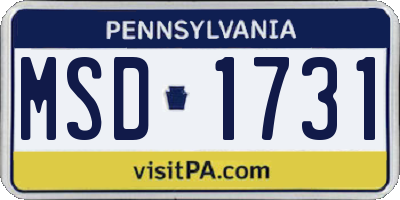 PA license plate MSD1731