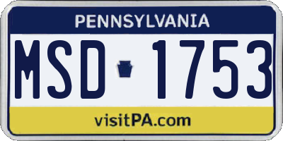 PA license plate MSD1753