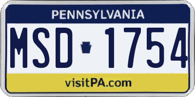 PA license plate MSD1754