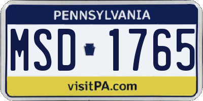 PA license plate MSD1765