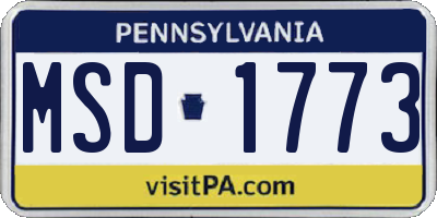 PA license plate MSD1773