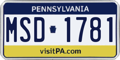 PA license plate MSD1781