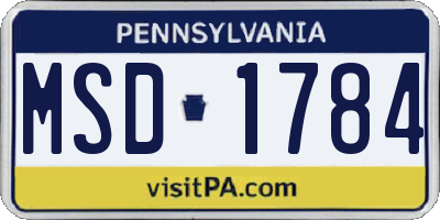 PA license plate MSD1784
