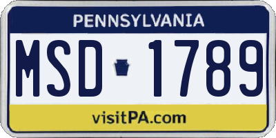 PA license plate MSD1789