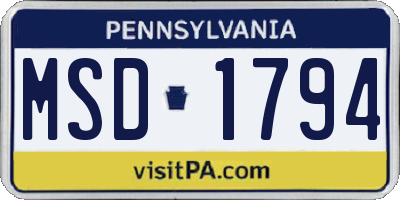 PA license plate MSD1794