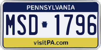 PA license plate MSD1796