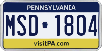 PA license plate MSD1804