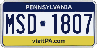 PA license plate MSD1807