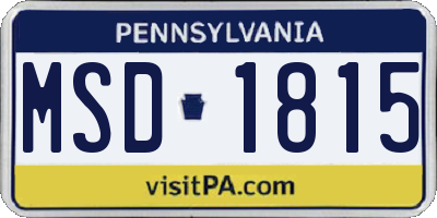 PA license plate MSD1815