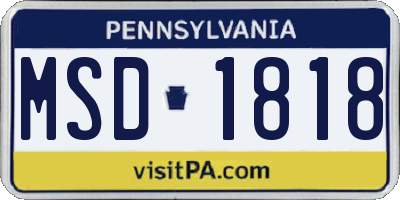 PA license plate MSD1818