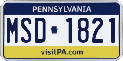 PA license plate MSD1821