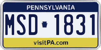 PA license plate MSD1831