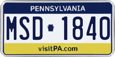 PA license plate MSD1840