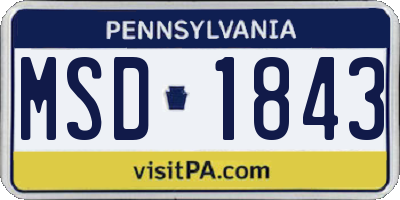 PA license plate MSD1843