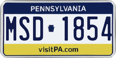 PA license plate MSD1854