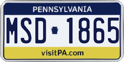 PA license plate MSD1865