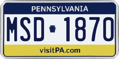 PA license plate MSD1870