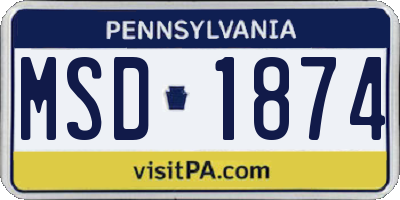 PA license plate MSD1874