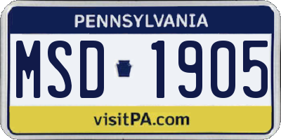 PA license plate MSD1905