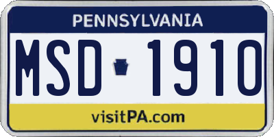 PA license plate MSD1910