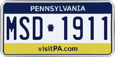PA license plate MSD1911
