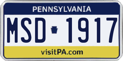 PA license plate MSD1917