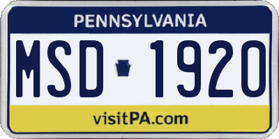 PA license plate MSD1920