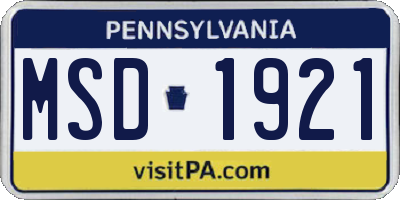 PA license plate MSD1921