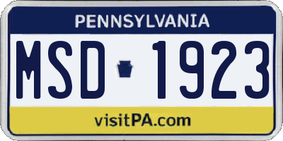 PA license plate MSD1923