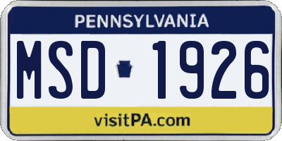 PA license plate MSD1926