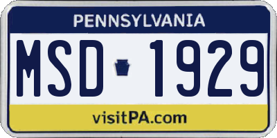 PA license plate MSD1929