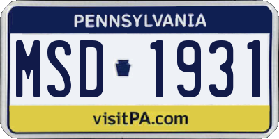 PA license plate MSD1931