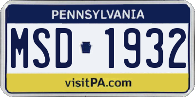 PA license plate MSD1932